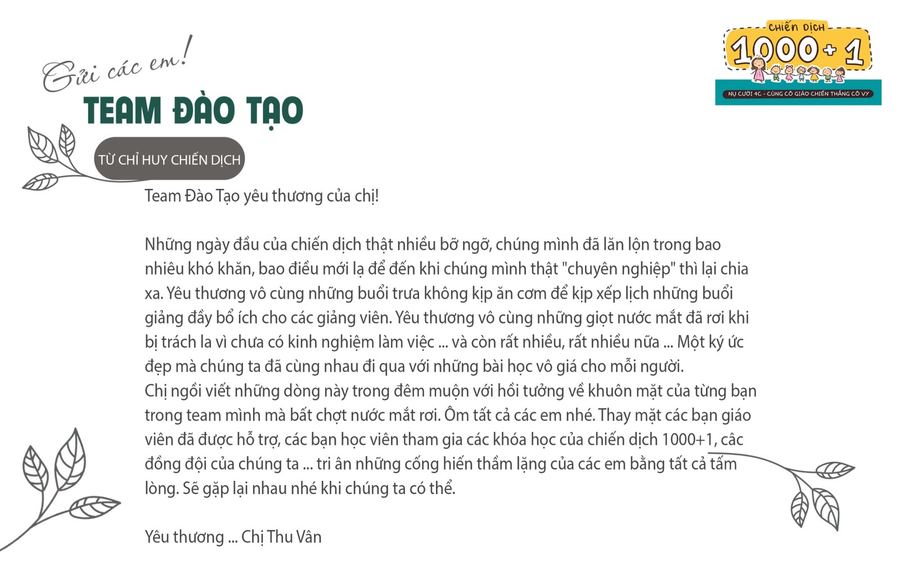 Lời cảm ơn từ Ban chỉ huy Chiến dịch 1000 + 1 (ảnh 2)