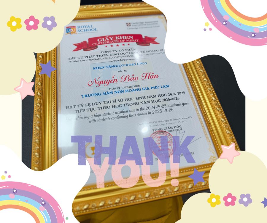 Giấy khen thưởng của trường Hoàng Gia – Royal School